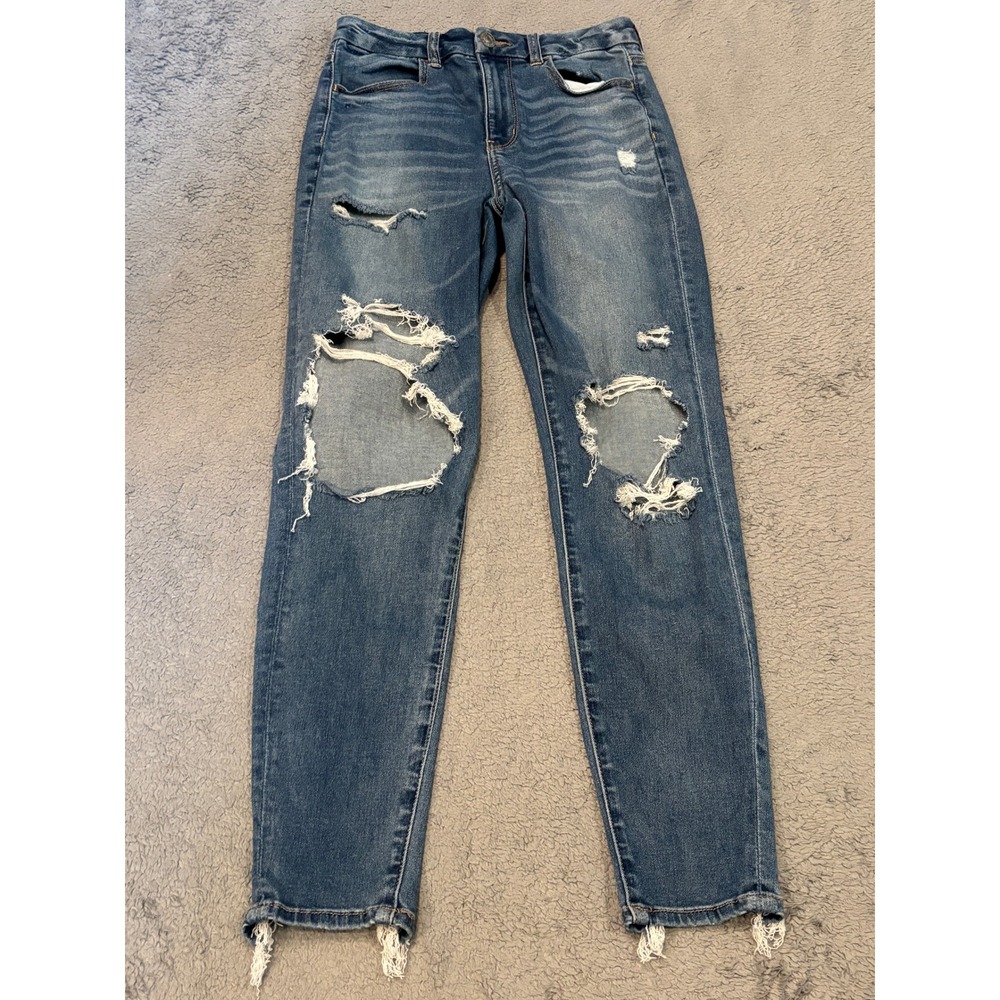 American Eagle Curvy Hi-Rise Jegging Medium Wash Distressed Ripped Jeans Size 6